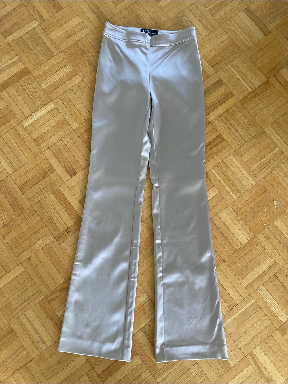 Babaton Satin Flare Pants in Light Silver/Pink